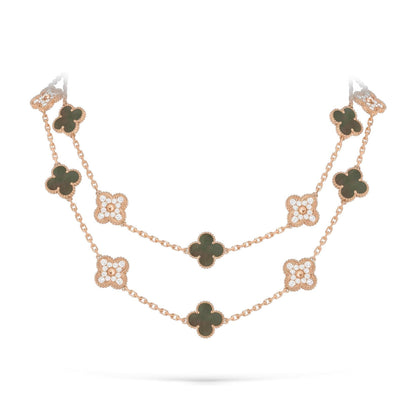 [LunaMar]CLASSIC 20-MOTIF LUCKY CLOVER LONG NECKLACE ROSE GOLD COLLECTION