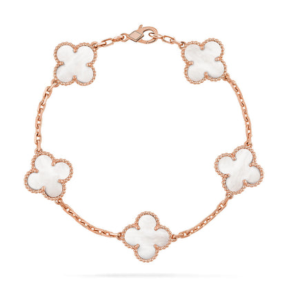[LunaMar]LUCKY CLOVER 5-MOTIF BRACELET - WHITE MOTHER-OF-PEARL COLLECTION