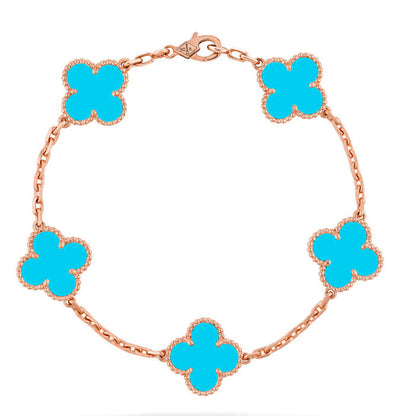 [LunaMar]LUCKY CLOVER 5-MOTIF BRACELET - TURQUOISE COLLECTION
