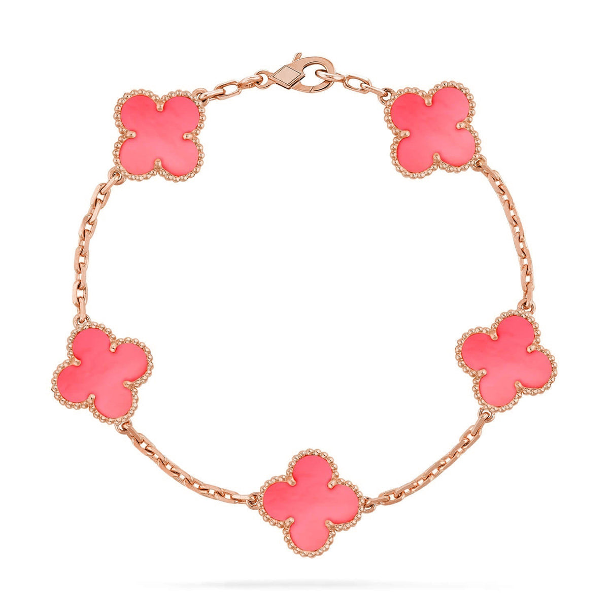 [LunaMar]LUCKY CLOVER 5-MOTIF BRACELET - PINK MOTHER-OF-PEARL COLLECTION