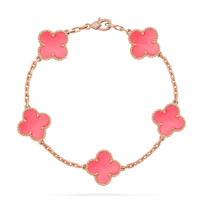 [LunaMar]LUCKY CLOVER 5-MOTIF BRACELET - PINK MOTHER-OF-PEARL COLLECTION