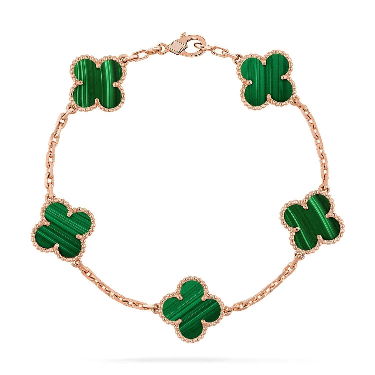 [LunaMar]LUCKY CLOVER 5-MOTIF BRACELET - MALACHITE COLLECTION