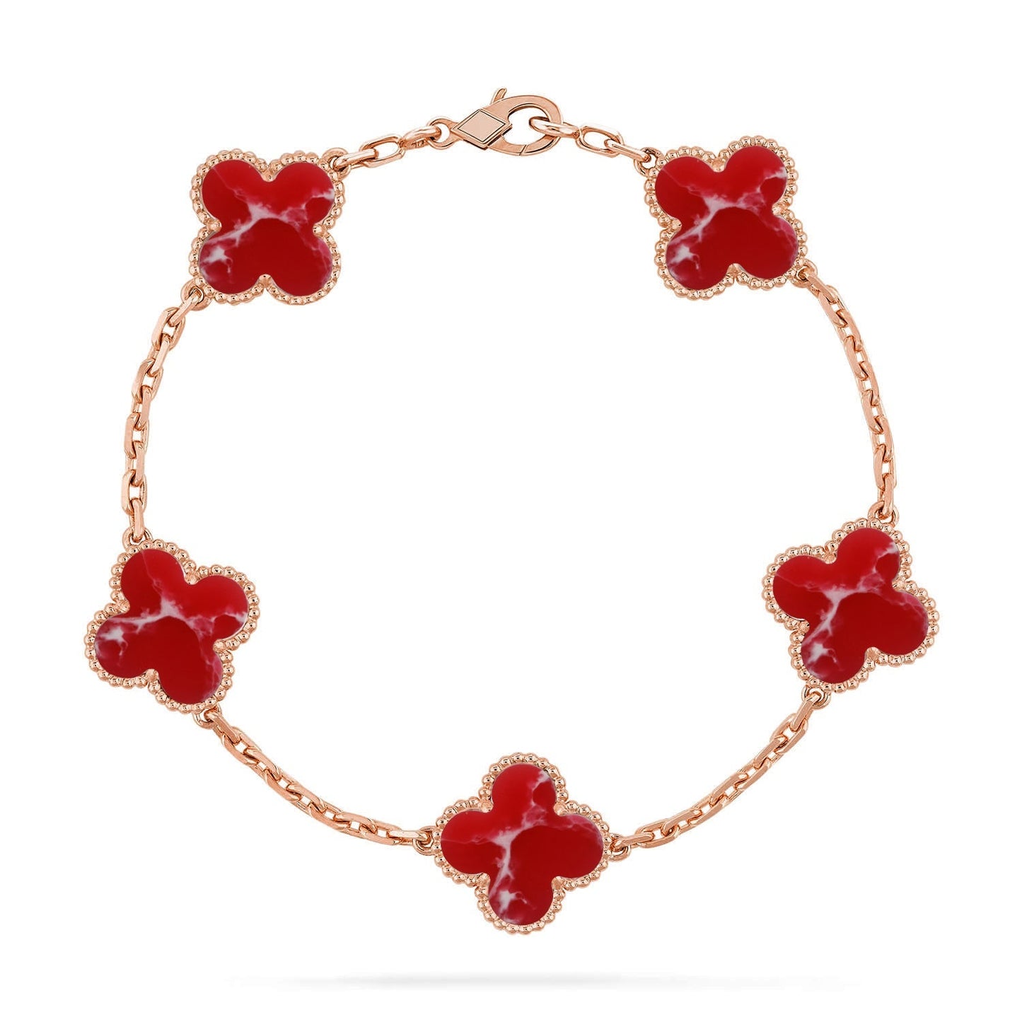 [LunaMar]LUCKY CLOVER 5-MOTIF BRACELET - RED LARIMAR COLLECTION