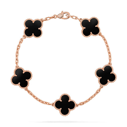 [LunaMar]LUCKY CLOVER 5-MOTIF BRACELET - BLACK OXNY COLLECTION