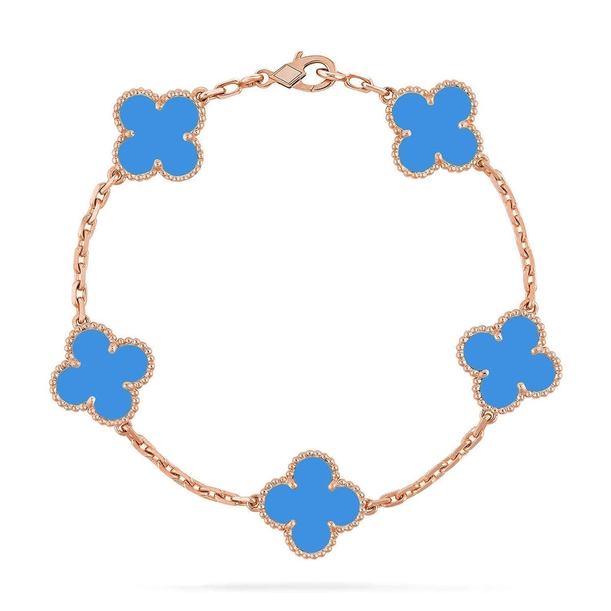 [LunaMar]LUCKY CLOVER 5-MOTIF BRACELET - BLUE AGATE COLLECTION