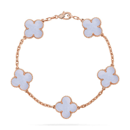 [LunaMar]LUCKY CLOVER 5-MOTIF BRACELET - PURPLE CHALCEDONY COLLECTION