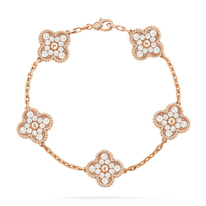 [LunaMar]LUCKY CLOVER 5-MOTIF BRACELET - FULL-DIAMOND
