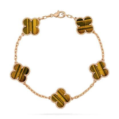 [LunaMar]LUCKY CLOVER 5-MOTIF BRACELET -  TIGER’S EYE COLLECTION
