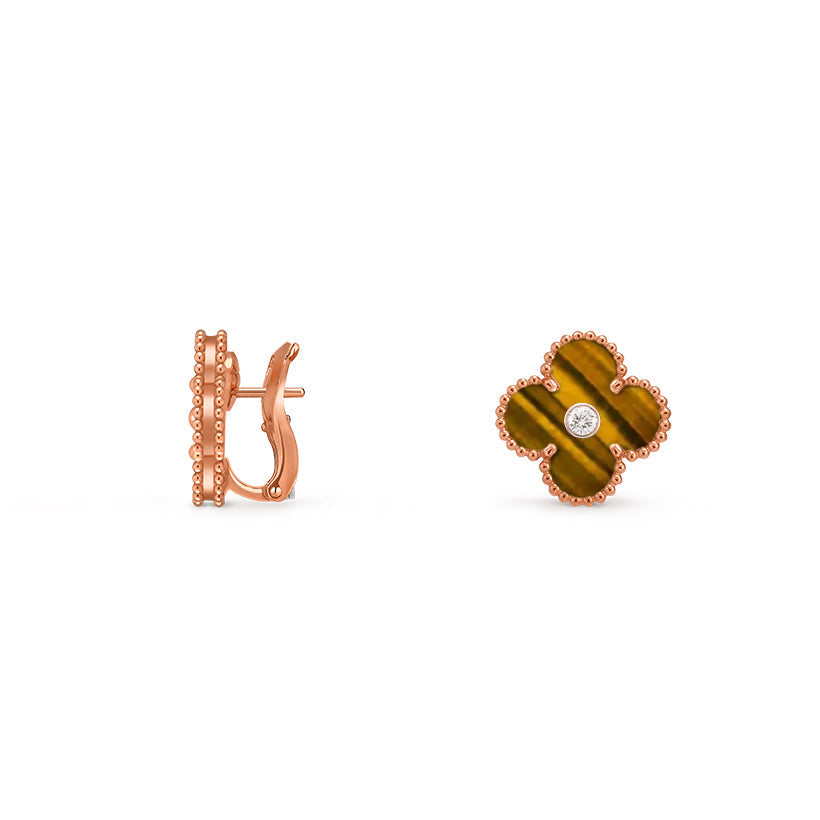 [LunaMar]15MM CLOVER FLOWER STUD EARRINGS DIAMOND-ROSE GOLD COLLECTION