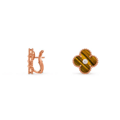 [LunaMar]15MM CLOVER FLOWER STUD EARRINGS DIAMOND-ROSE GOLD COLLECTION
