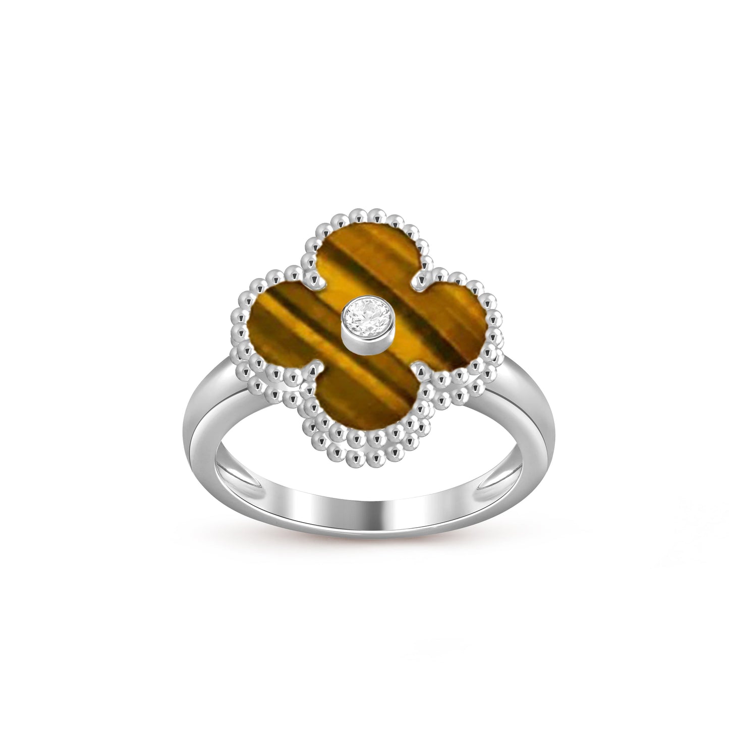 [LunaMar]LUCKY CLOVER DIAMOND-ACCENT WHITE GOLD RING COLLECTION