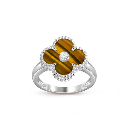 [LunaMar]LUCKY CLOVER DIAMOND-ACCENT WHITE GOLD RING COLLECTION