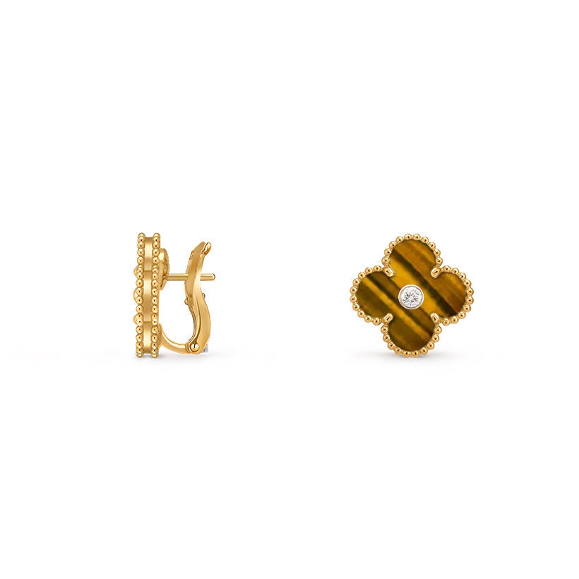[LunaMar]15MM CLOVER FLOWER STUD EARRINGS DIAMOND-GOLD COLLECTION