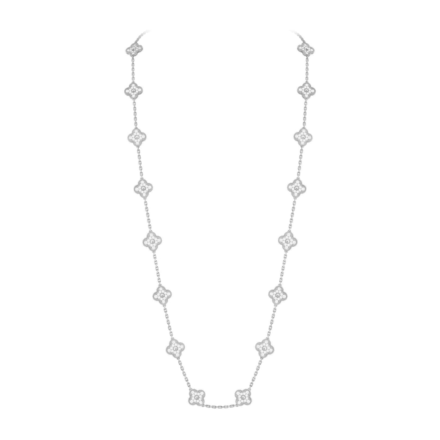 [LunaMar]CLASSIC 20-MOTIF LUCKY CLOVER LONG NECKLACE WHITE GOLD COLLECTION
