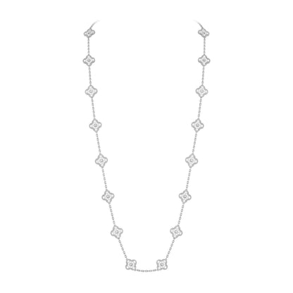 [LunaMar]CLASSIC 20-MOTIF LUCKY CLOVER LONG NECKLACE WHITE GOLD COLLECTION