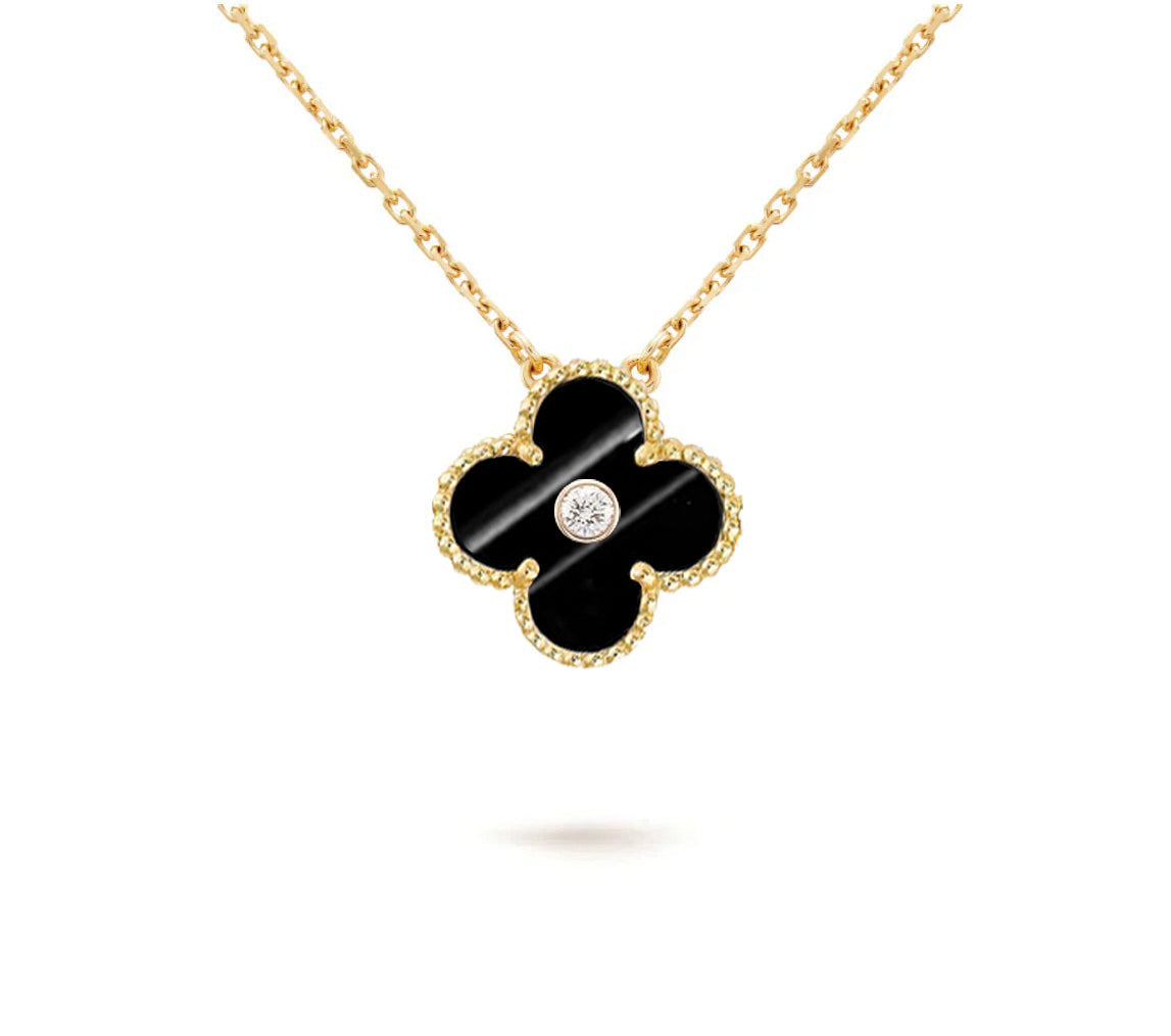 [LunaMar]15MM CLOVER FLOWER DIAMOND PENDANT NECKLACE COLLECTION