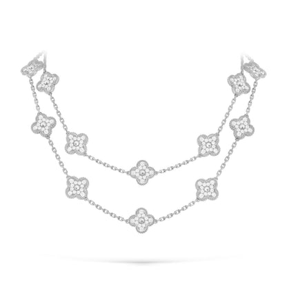 [LunaMar]CLASSIC 20-MOTIF LUCKY CLOVER LONG NECKLACE WHITE GOLD COLLECTION