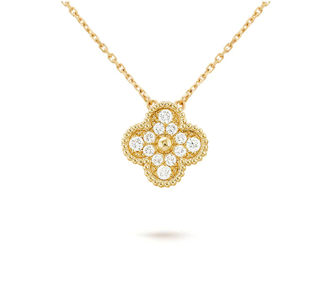 [LunaMar]15MM CLOVER FLOWER DIAMOND PENDANT NECKLACE COLLECTION