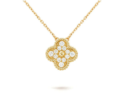 [LunaMar]15MM CLOVER FLOWER DIAMOND PENDANT NECKLACE COLLECTION