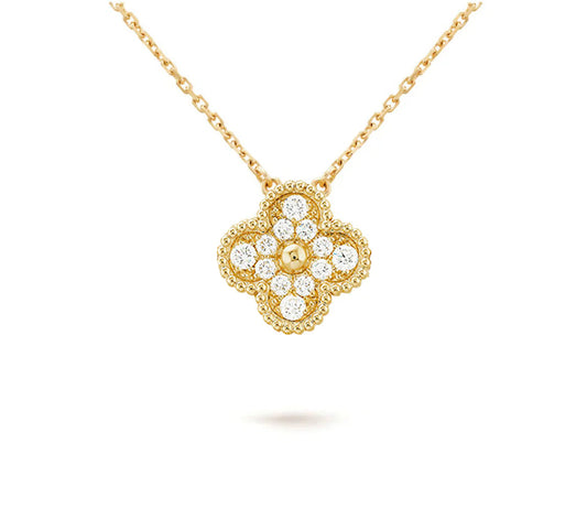 [LunaMar]15MM CLOVER FLOWER DIAMOND PENDANT NECKLACE COLLECTION
