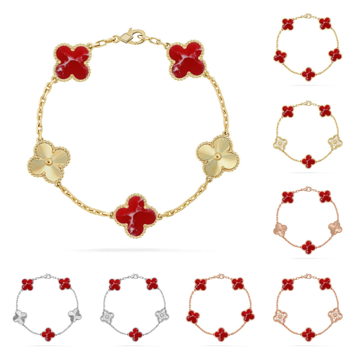 [LunaMar]LUCKY CLOVER 5-MOTIF BRACELET - RED LARIMAR COLLECTION