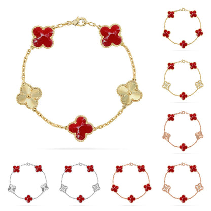 [LunaMar]LUCKY CLOVER 5-MOTIF BRACELET - RED LARIMAR COLLECTION