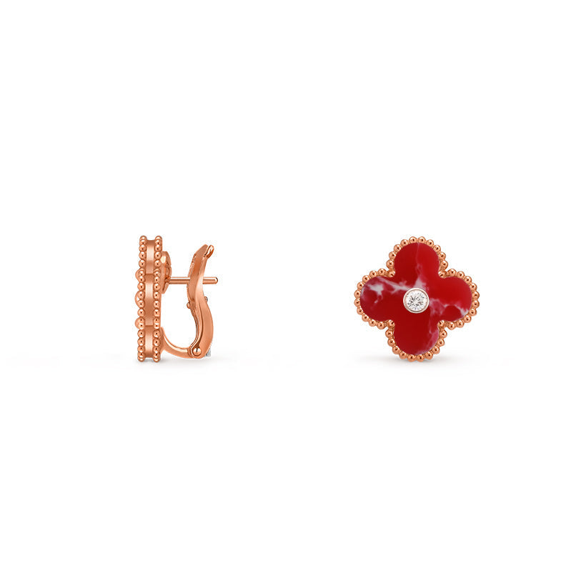 [LunaMar]15MM CLOVER FLOWER STUD EARRINGS DIAMOND-ROSE GOLD COLLECTION