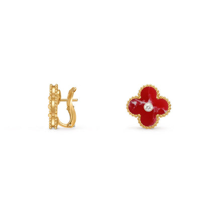 [LunaMar]15MM CLOVER FLOWER STUD EARRINGS DIAMOND-GOLD COLLECTION