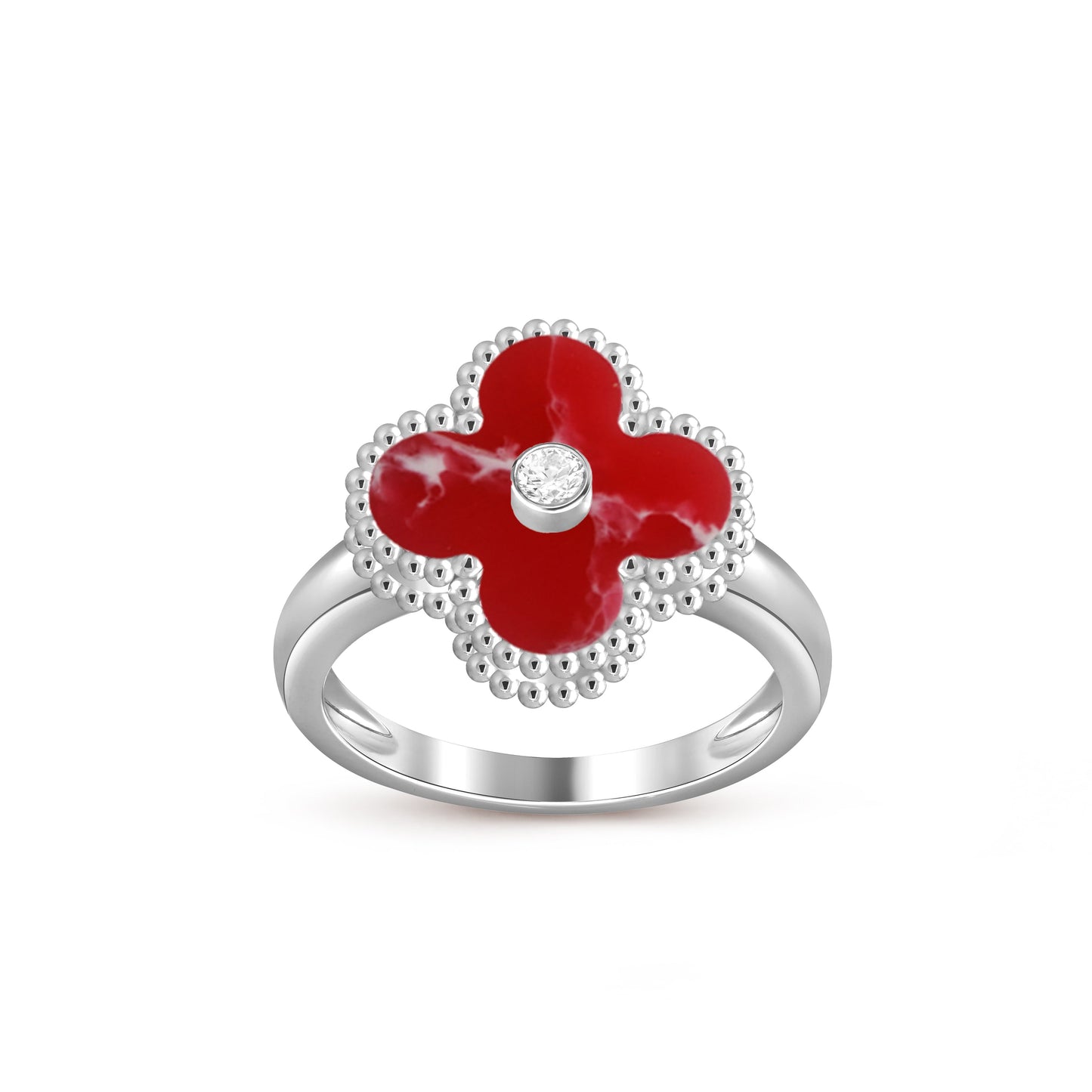 [LunaMar]LUCKY CLOVER DIAMOND-ACCENT WHITE GOLD RING COLLECTION
