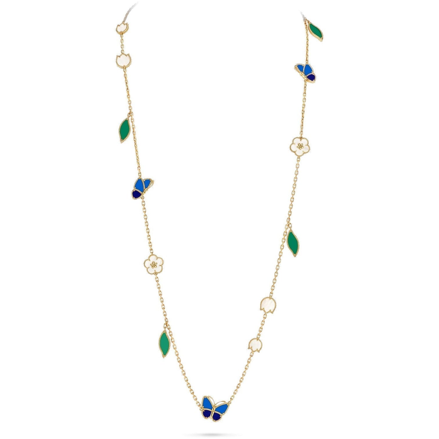 [LunaMar]LUCKY SPRING BUTTERFLY & FLOWER STATEMENT NECKLACE - 15-MOTIF FLORAL DESIGN