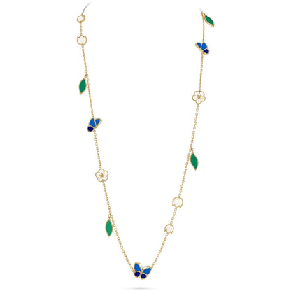 [LunaMar]LUCKY SPRING BUTTERFLY & FLOWER STATEMENT NECKLACE - 15-MOTIF FLORAL DESIGN