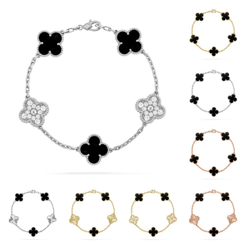 [LunaMar]LUCKY CLOVER 5-MOTIF BRACELET - BLACK OXNY COLLECTION