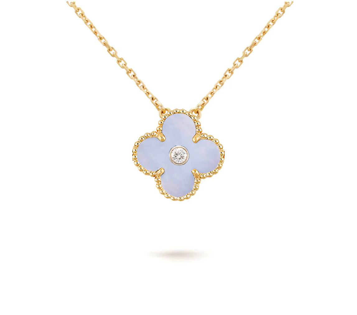 [LunaMar]15MM CLOVER FLOWER DIAMOND PENDANT NECKLACE COLLECTION