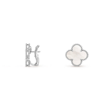 [LunaMar]15MM CLOVER FLOWER STUD EARRINGS WHITE GOLD COLLECTION