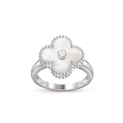 [LunaMar]LUCKY CLOVER DIAMOND-ACCENT WHITE GOLD RING COLLECTION