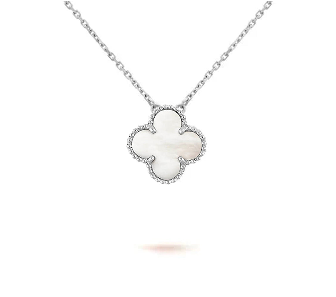 [LunaMar]15MM CLOVER FLOWER PENDANT NECKLACE WHITE GOLD COLLECTION