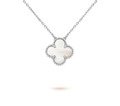 [LunaMar]15MM CLOVER FLOWER PENDANT NECKLACE WHITE GOLD COLLECTION