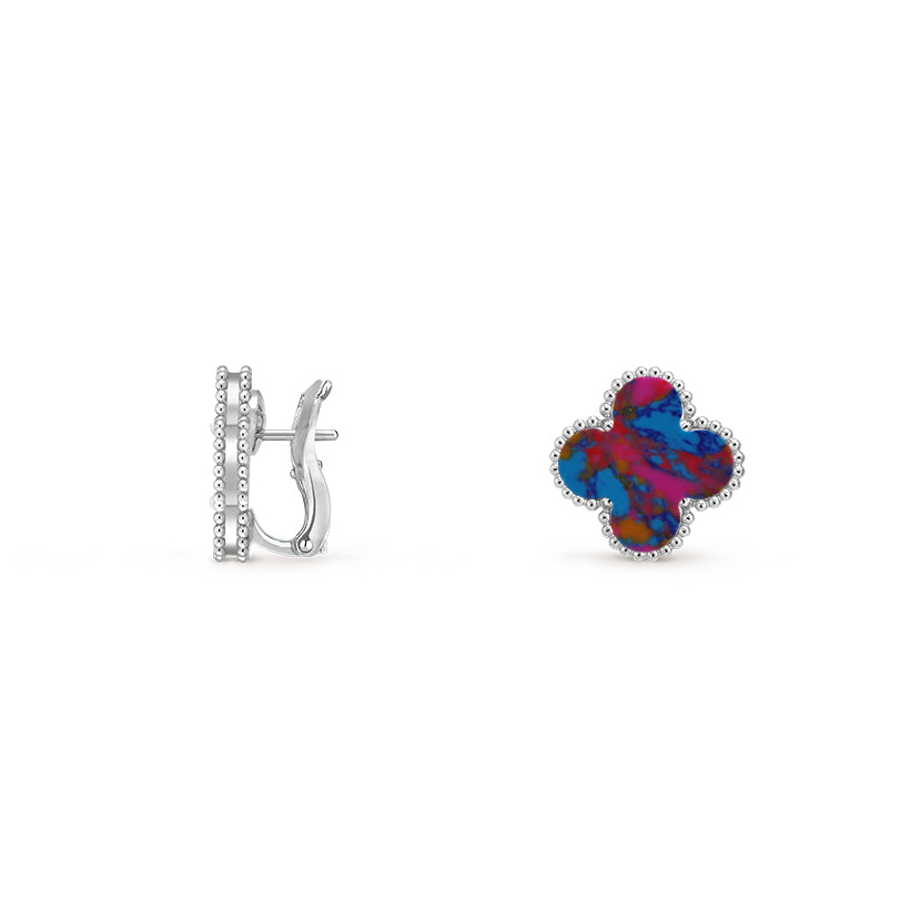 [LunaMar]15MM CLOVER FLOWER STUD EARRINGS WHITE GOLD COLLECTION