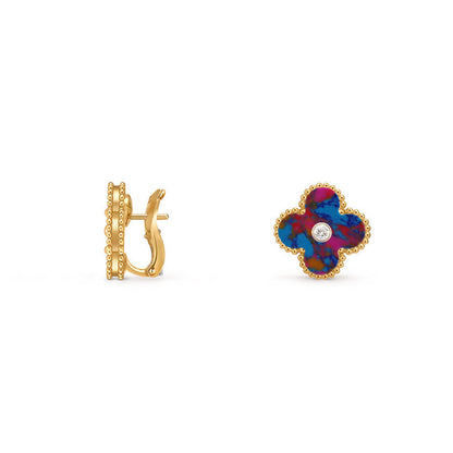 [LunaMar]15MM CLOVER FLOWER STUD EARRINGS DIAMOND-GOLD COLLECTION