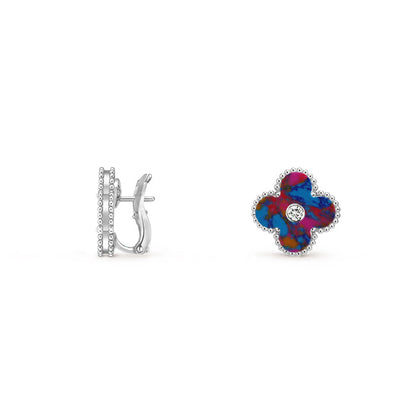 [LunaMar]15MM CLOVER FLOWER STUD EARRINGS DIAMOND-WHITE GOLD COLLECTION