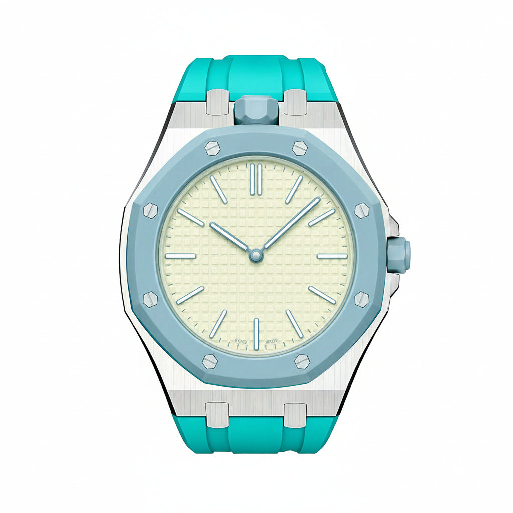 [LunaMar]OAK POP SKY BLUE STEEL SILICONE STRAP