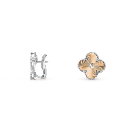 [LunaMar]15MM CLOVER FLOWER STUD EARRINGS DIAMOND-WHITE GOLD COLLECTION