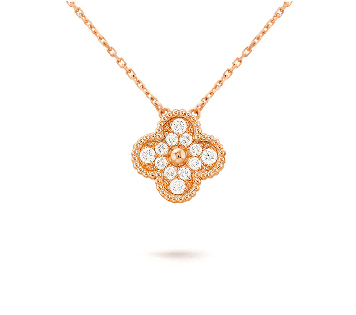 [LunaMar]15MM CLOVER FLOWER DIAMOND PENDANT NECKLACE COLLECTION