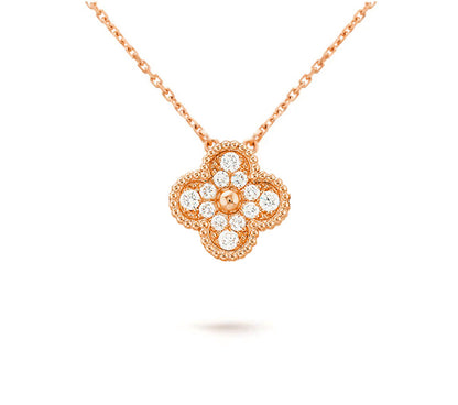 [LunaMar]15MM CLOVER FLOWER DIAMOND PENDANT NECKLACE COLLECTION