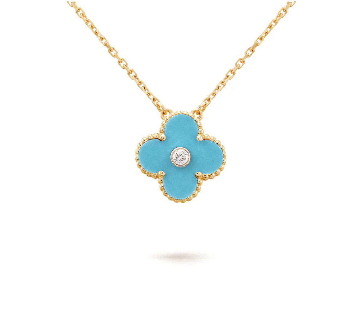 [LunaMar]15MM CLOVER FLOWER DIAMOND PENDANT NECKLACE COLLECTION