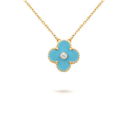 [LunaMar]15MM CLOVER FLOWER DIAMOND PENDANT NECKLACE COLLECTION