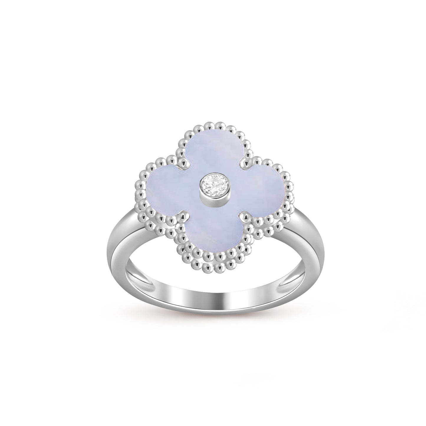 [LunaMar]LUCKY CLOVER DIAMOND-ACCENT WHITE GOLD RING COLLECTION