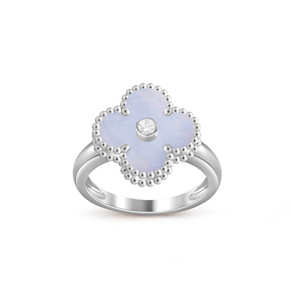 [LunaMar]LUCKY CLOVER DIAMOND-ACCENT WHITE GOLD RING COLLECTION
