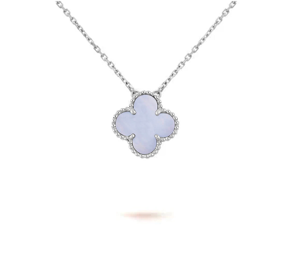 [LunaMar]15MM CLOVER FLOWER PENDANT NECKLACE WHITE GOLD COLLECTION