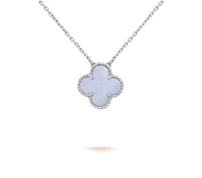 [LunaMar]15MM CLOVER FLOWER PENDANT NECKLACE WHITE GOLD COLLECTION